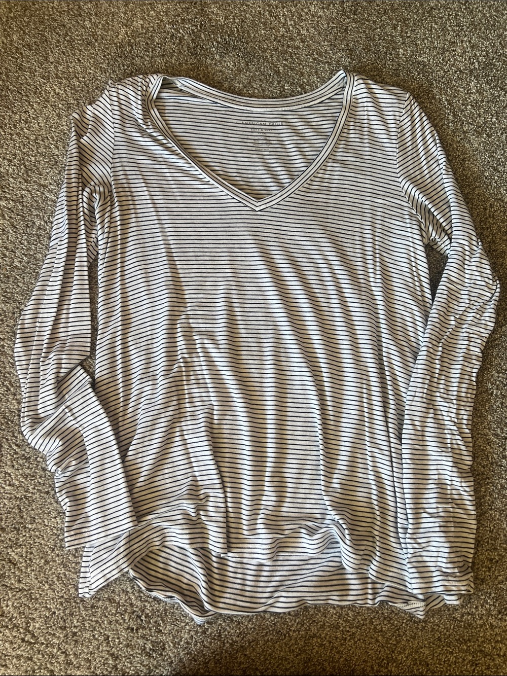 Striped V-Neck Long Sleeve Women's Top - White & Black